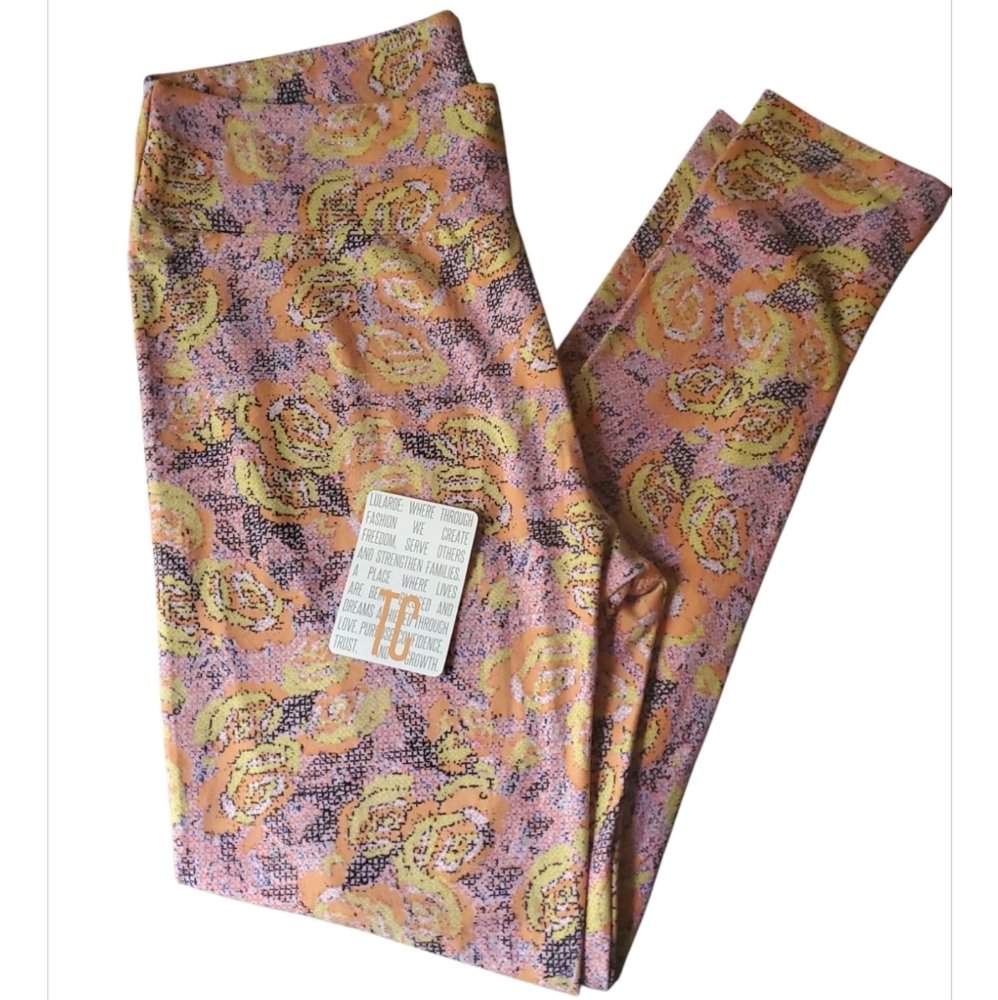 Lularoe TC Cross-Stitch Floral Colorful Patterned Leggings